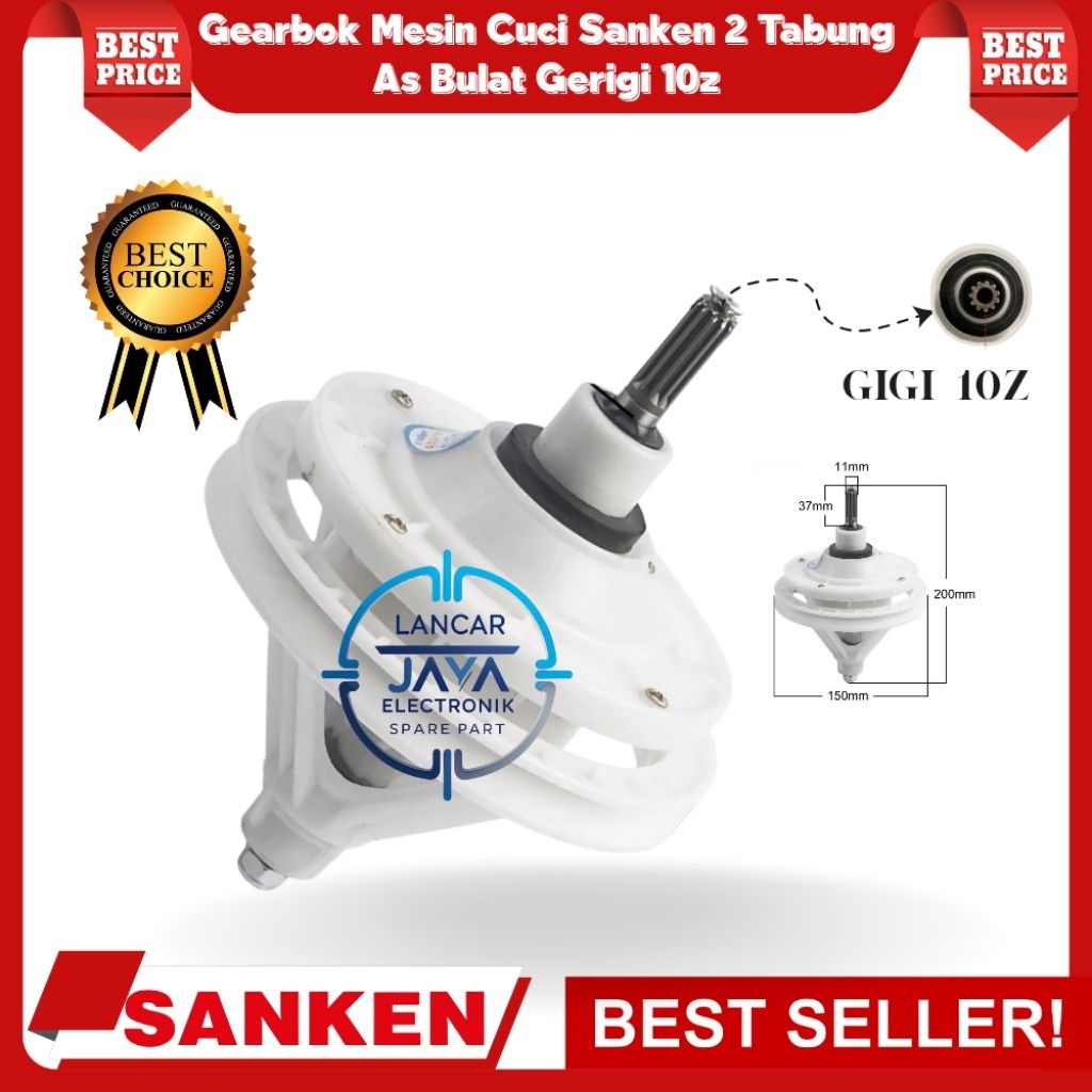 Gearbox Mesin Cuci Sanken 2 Tabung As Bulat Gigi 10 – Plug-and-Play Mudah Dipasang