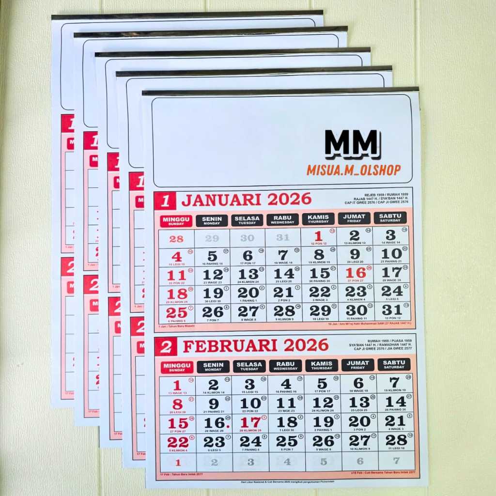 KALENDER DWI BULAN TERBARU TAHUN 2026 UKURAN 44 X 31 CM TAHUN 2026 / KALENDER 2026 LENGKAP
