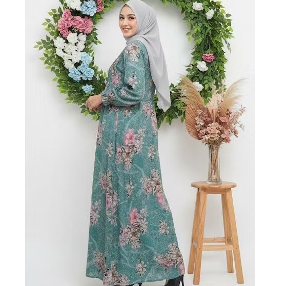 gamis ceruti murce motif bunga,polkadot,etnik