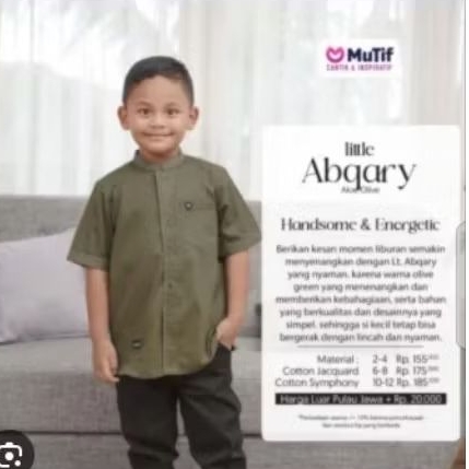 Koko anak Mutif Lt Abqary Aloe Olive lengan pendek simpel//Koko dewasa Abqary Aloe Olive lengan panj