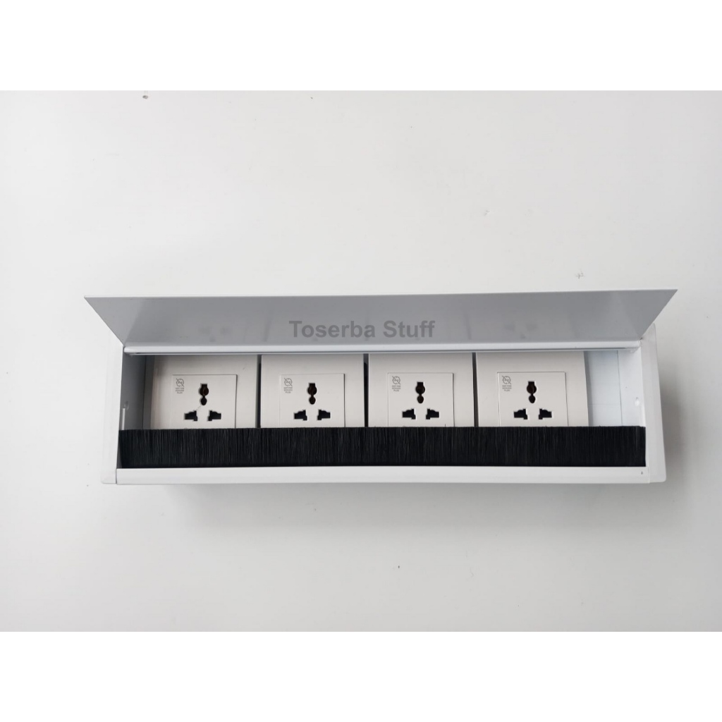 Grommet Cover Stop Kontak Meja Meeting Kantor Ukuran 4 Lubang Outlet 40cm Aluminium Warna Putih