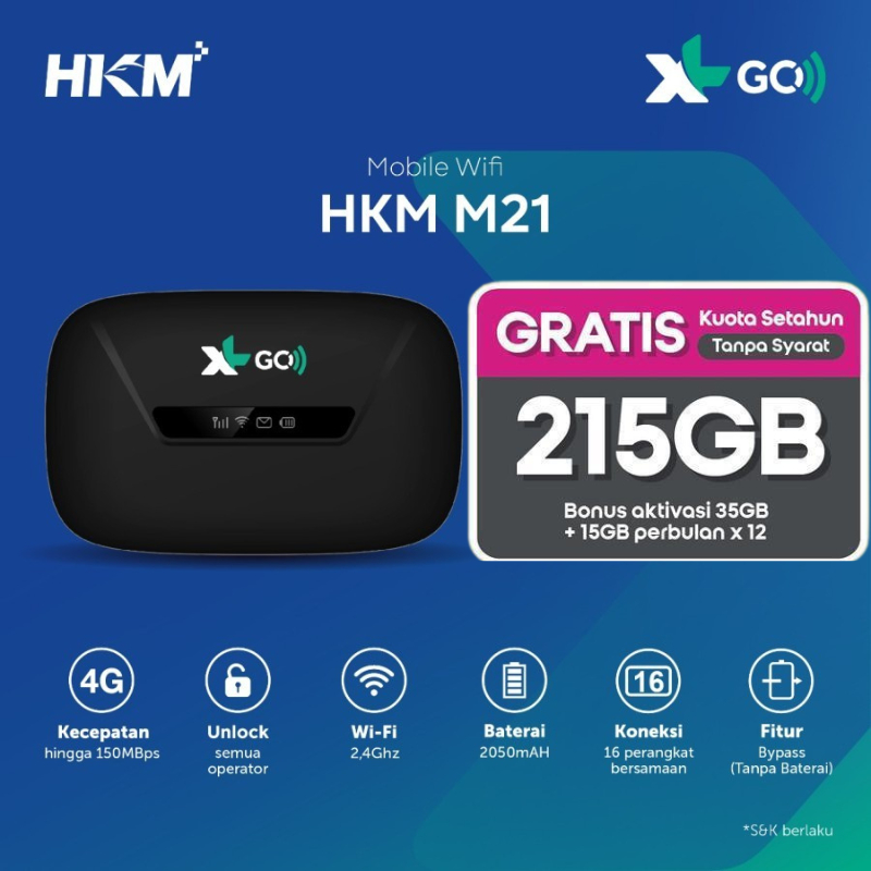 Modem 4G 5G Murah Unlock semua Kartu Mifi HKM M21 M22 Free Kartu TRI 215GB Setahun Tanpa Isi Ulang