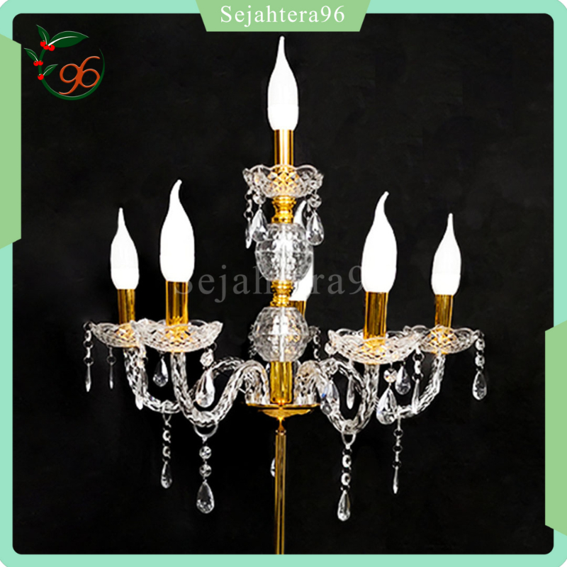 1 Set Lampu Standing / Berdiri Lilin Chandelier Cabang 6 Kristal Akrilik - Lampu dekorasi pelaminan 