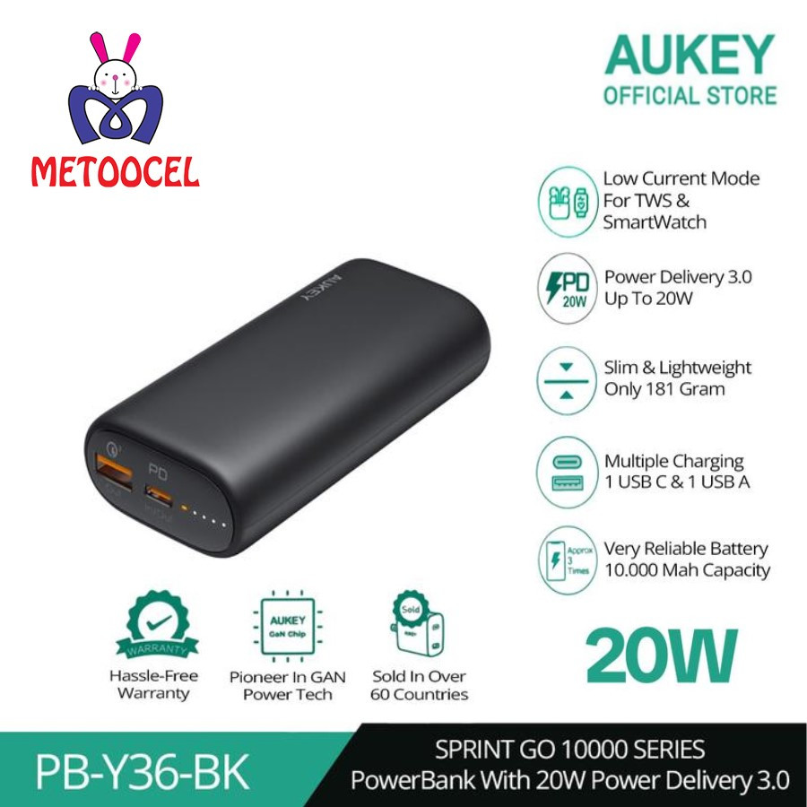 Aukey PB-Y36 Powerbank Sprint Go Mini 10000mAh USB Type-C PD