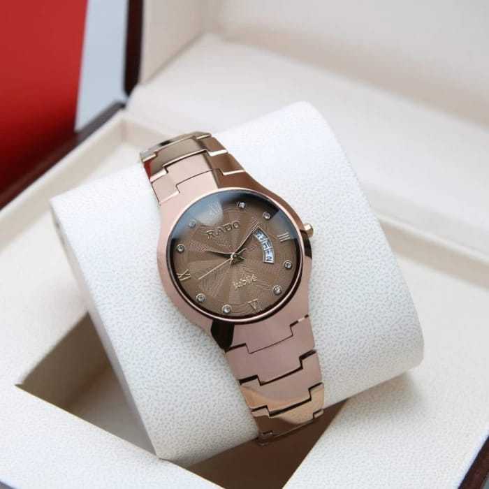 Jam Tangan Pria Wanita Unisex Analog Stainless Steel Rado Jubile Keramik Tungsten Tanggal Aktif Mewa