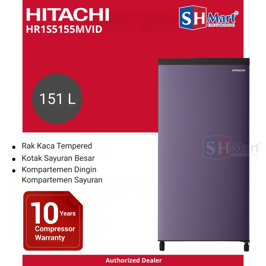 KULKAS 1 PINTU HITACHI 151 LITER HR1S5155MVID LOW WATT GARANSI RESMI