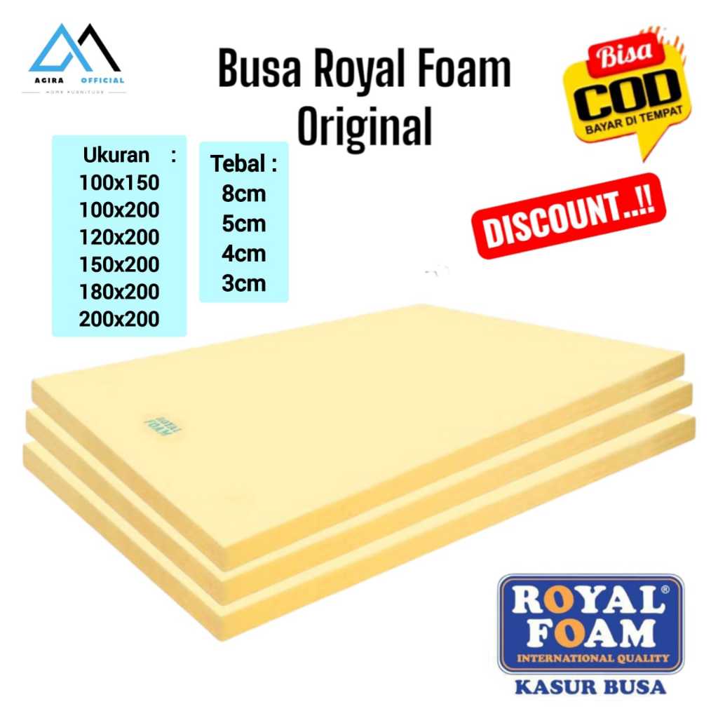 BUSA ROYAL FOAM ORIGINAL Tebal 3cm, 4cm, 5cm, 8cm Busa Lembaran Kasur Surpet Density 16 Yellow