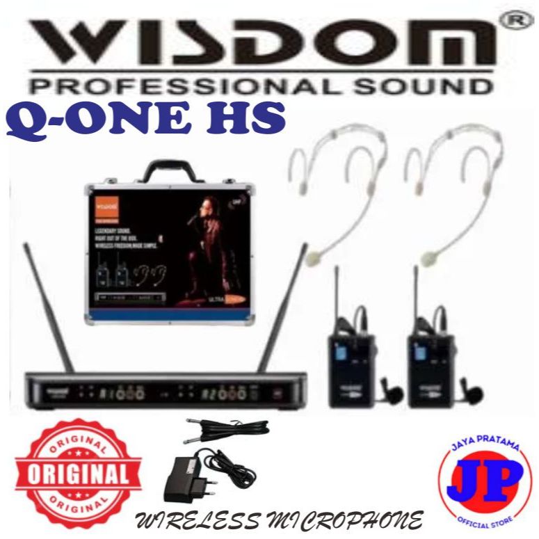 Wisdom Q-1 HS Wireless 2 Mic Jepit Clip-on & 2 Mic Headset Bando Q1 Q-ONE