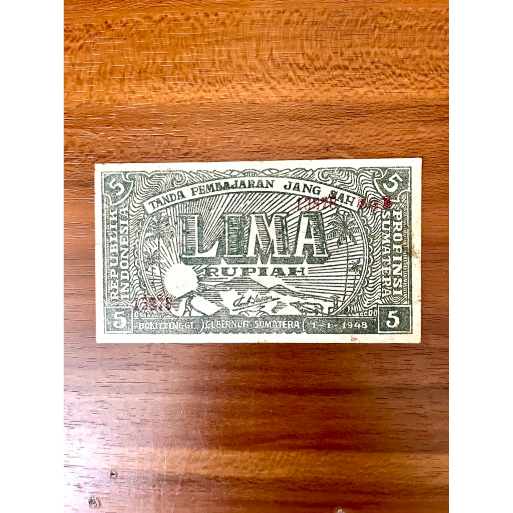 Uang Kertas ORIDA HITAM Bukit Tinggi 5 Rupiah 1948 Limited Original Koleksi Kuno