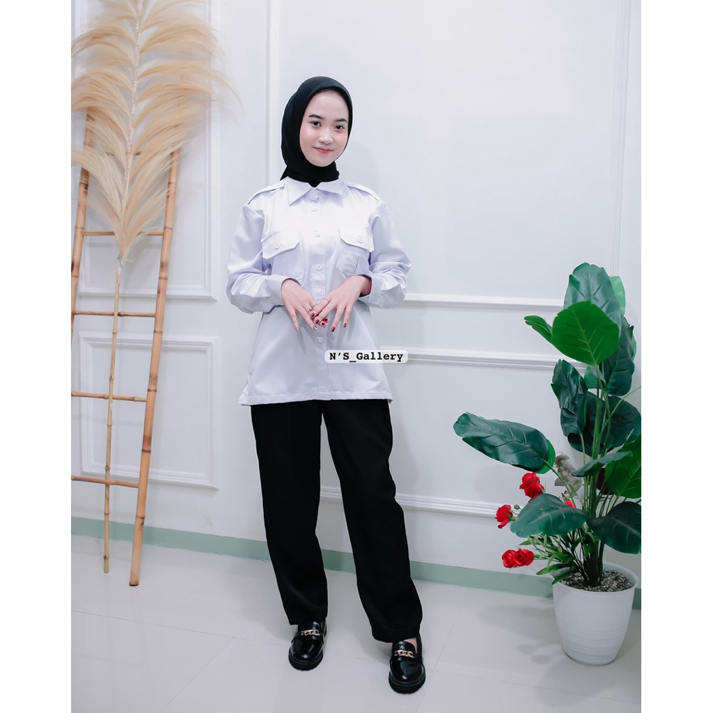 NS - Baju Dinas PNS Wanita Baju PDH Wanita Putih Seragam Putih PNS Wanita Baju Putih Atasan Kemeja P