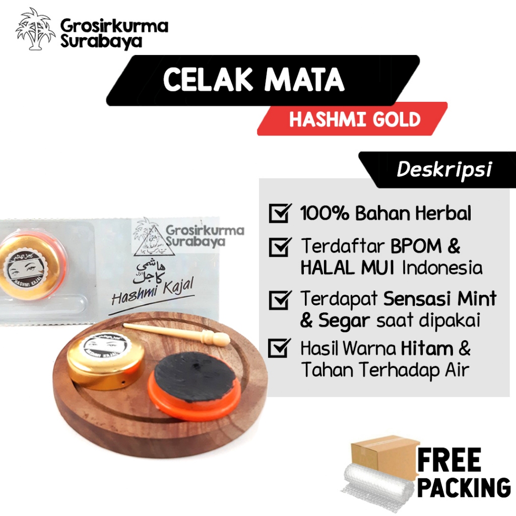 Celak Mata HASHMI MUR GOLD Kajal Bentuk Bubuk Warna Hitam Sipat Pensil Untuk Kecantikan Wajah Bayi