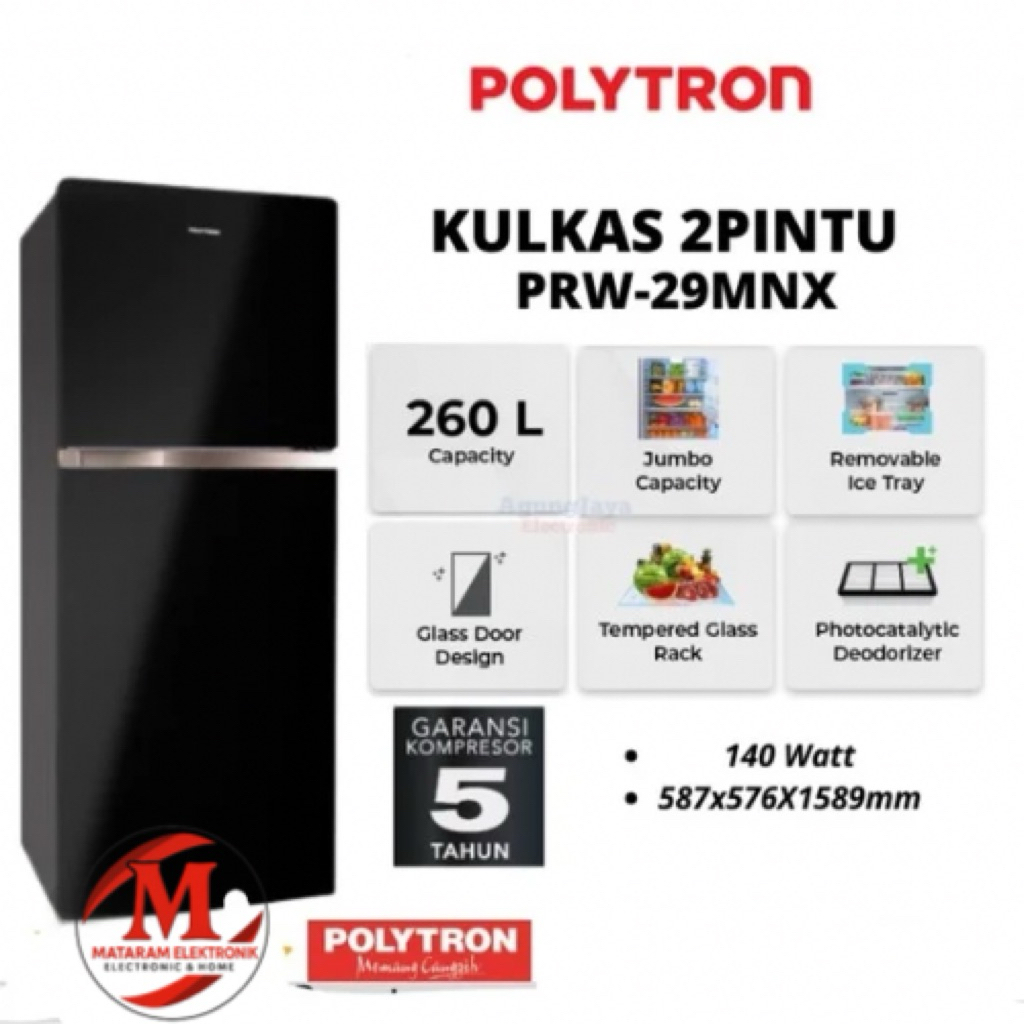 Kulkas Polytron PRW 29MNX 2 Pintu - 260 Liter