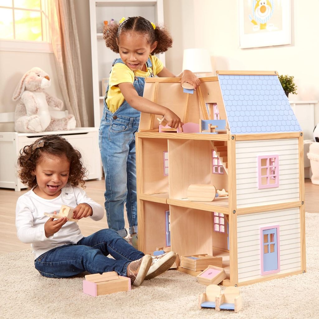 READY RUMAH BONEKA KAYU MELISSA & DOUG MULTI-LEVEL RUMAH BONEKA KAYU MULTI-LANTAI UNTUK ANAK-ANAK