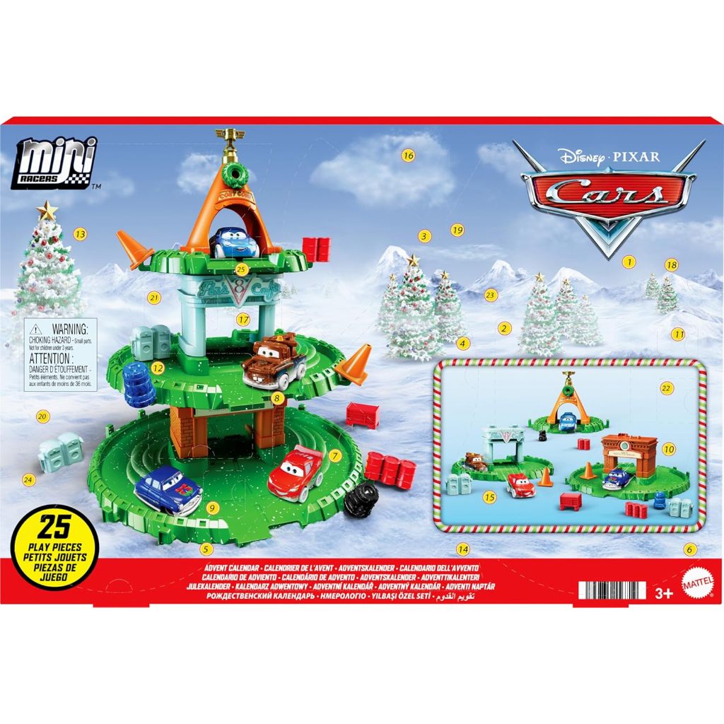 Mattel Disney Pixar Cars Mini Racers Advent Calendar, 25 Surprises Include