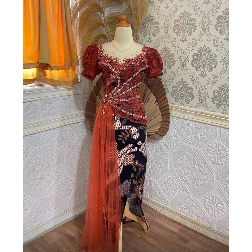 New gaun teracota kombinasi batik size M-L