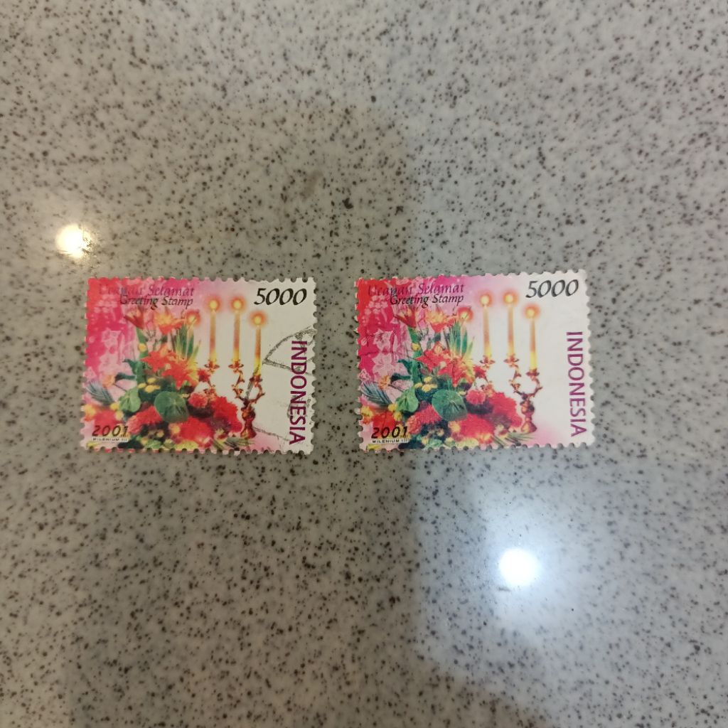 Perangko Prangko Indonesia used ucapan selamat 2001 senilai 5000 rupiah