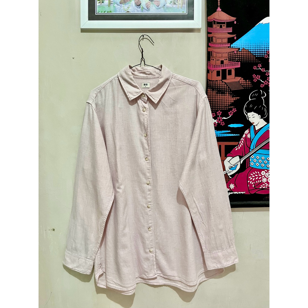 Kemeja uniqlo baby pink XL
