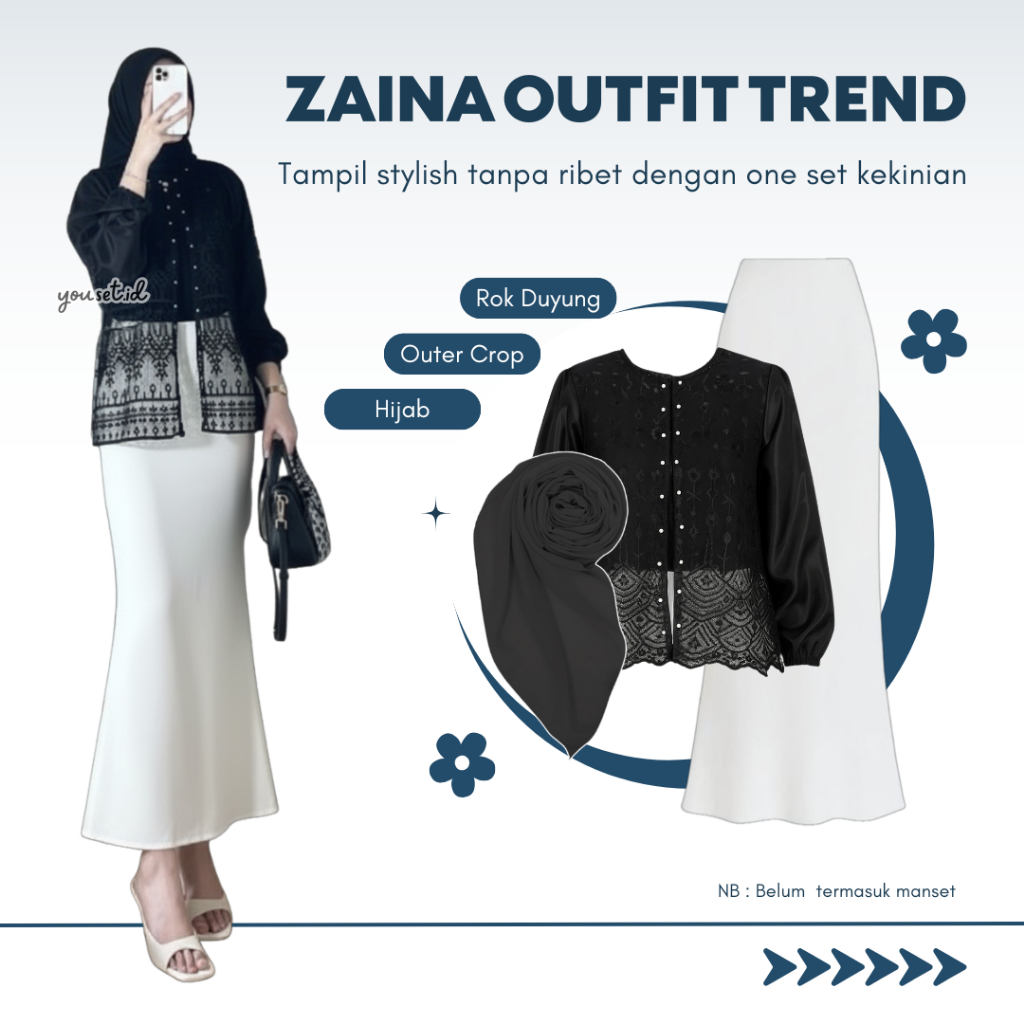 Setelan Wanita Kekinian | Outer Brokat + Rok Duyung + Jilbab | One Set 3in1 OOTD Kondangan | LB153