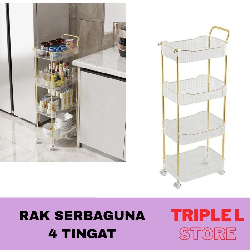 INFORMA Rak Penyimpanan Serbaguna Rak Dapur Rak Kosmetik 4 Tingkat Mewah Transparan Gold