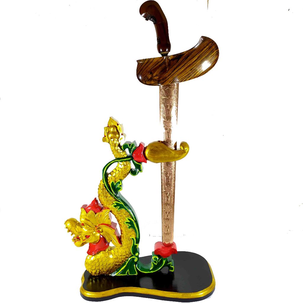 Stand Tempat Keris Berdiri Kayu Jati Model Naga Raja Finishing Sungging Premium
