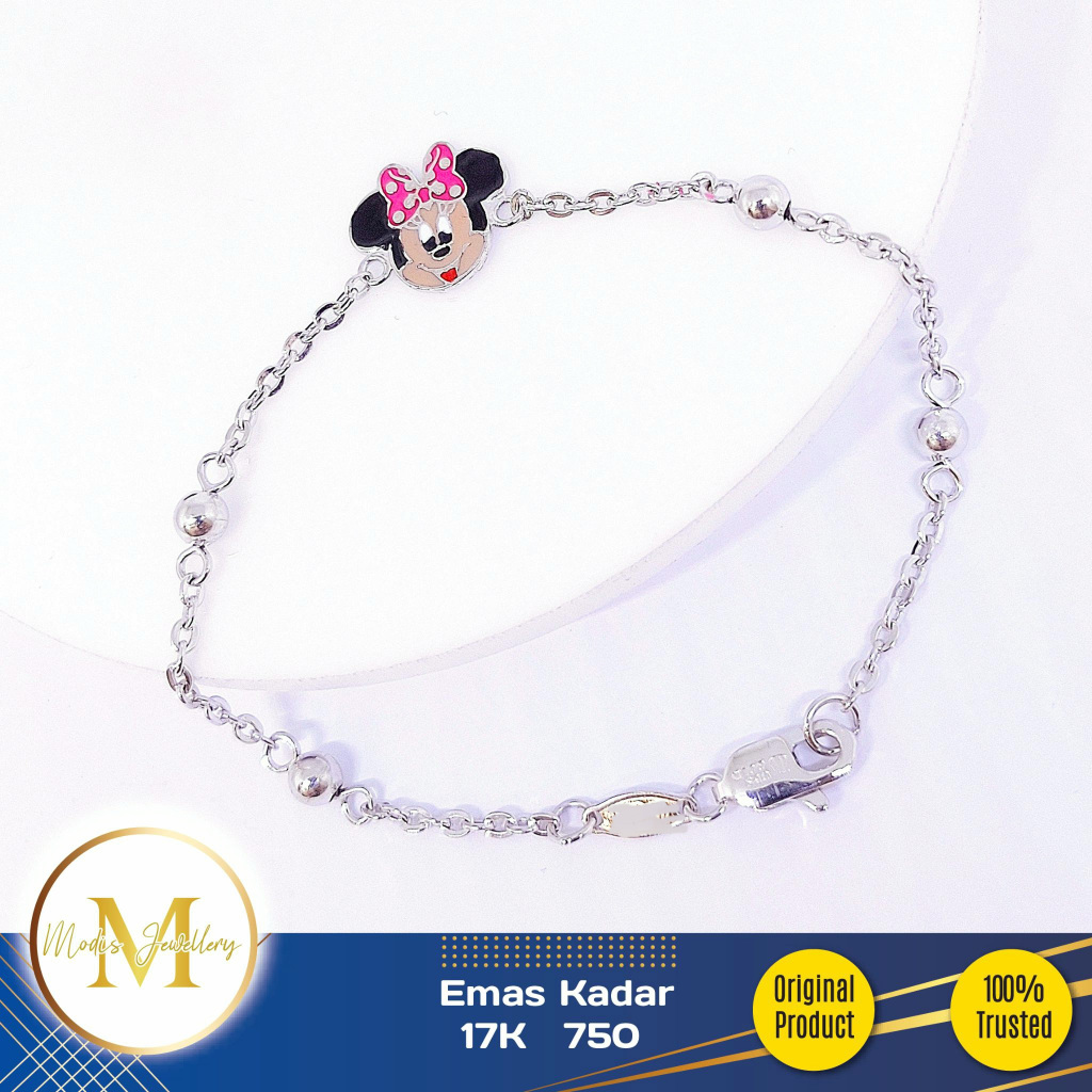 MODIS JEWELLERY - Gelang Anak Karakter Minnie Putih - Emas 17k 750