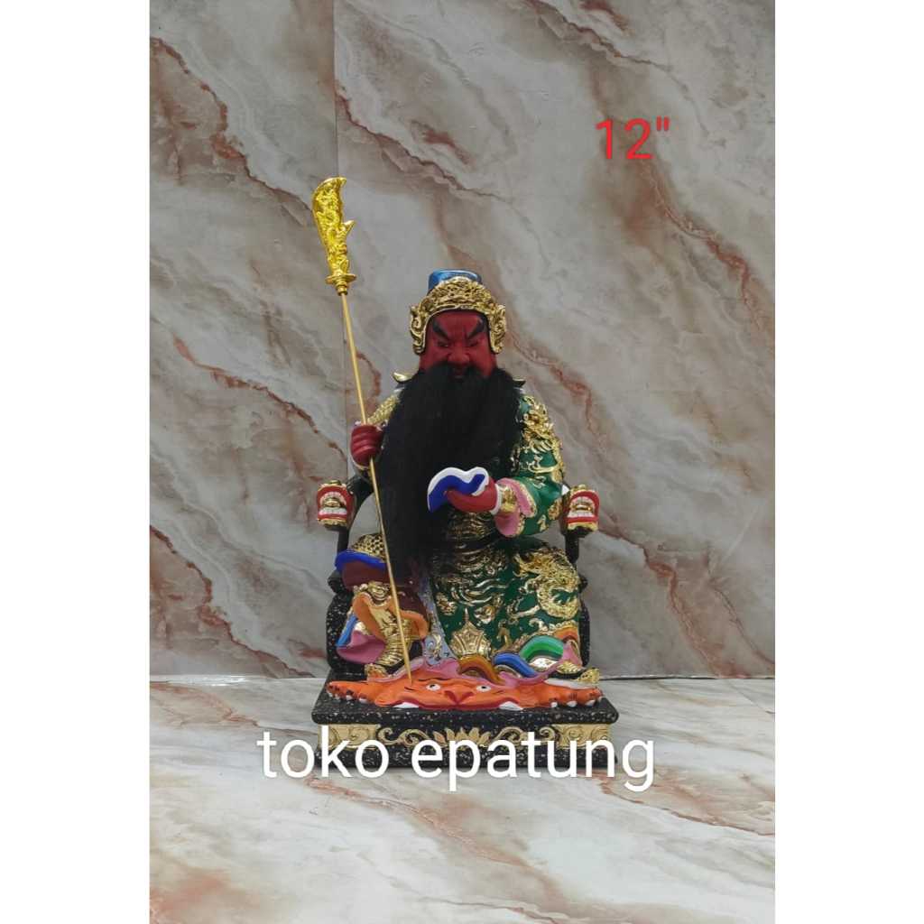 patung dewa kwan kung / kwan kong / kwan te - kayu - 12 inch