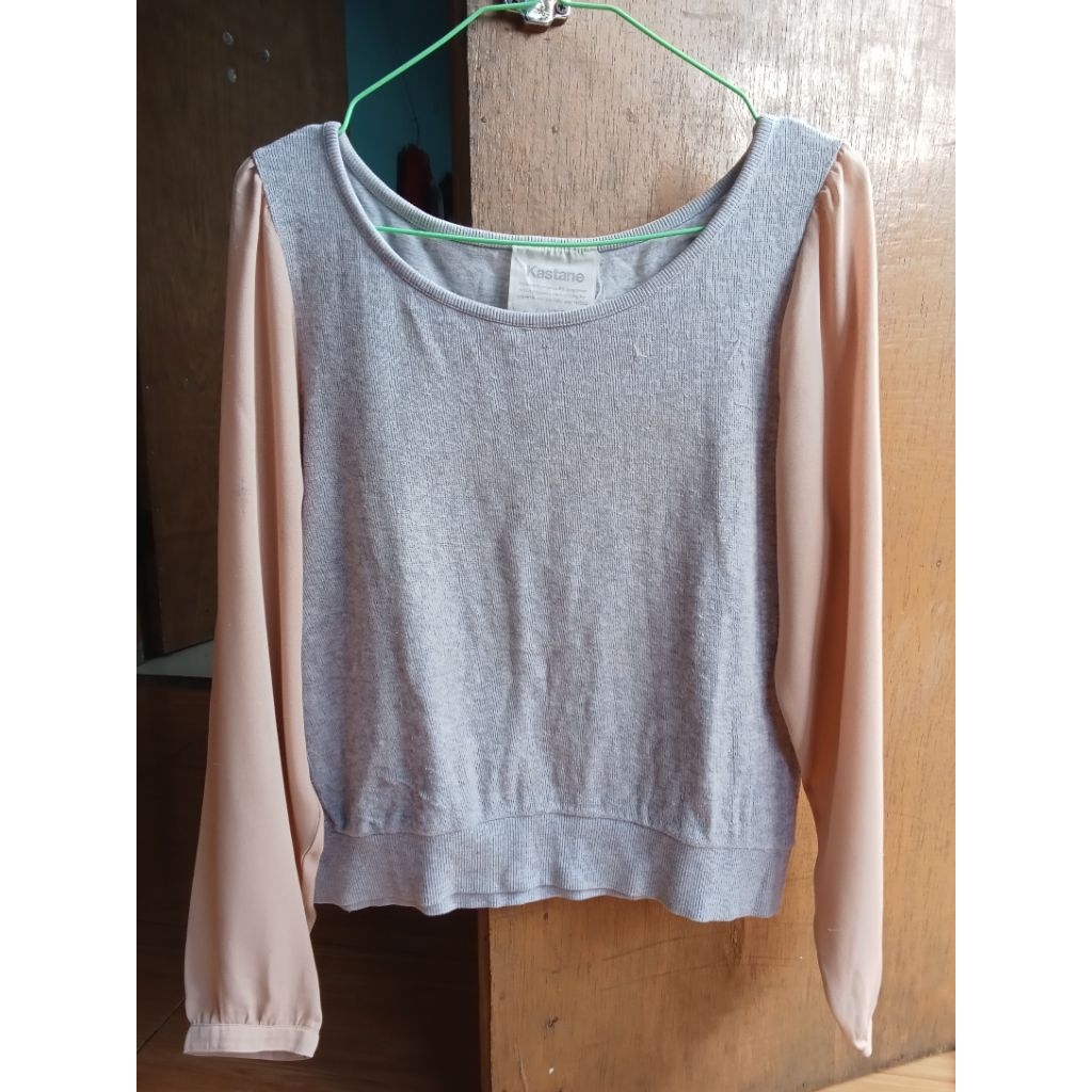 Preloved atasan crop rajut mix sifon Kastane