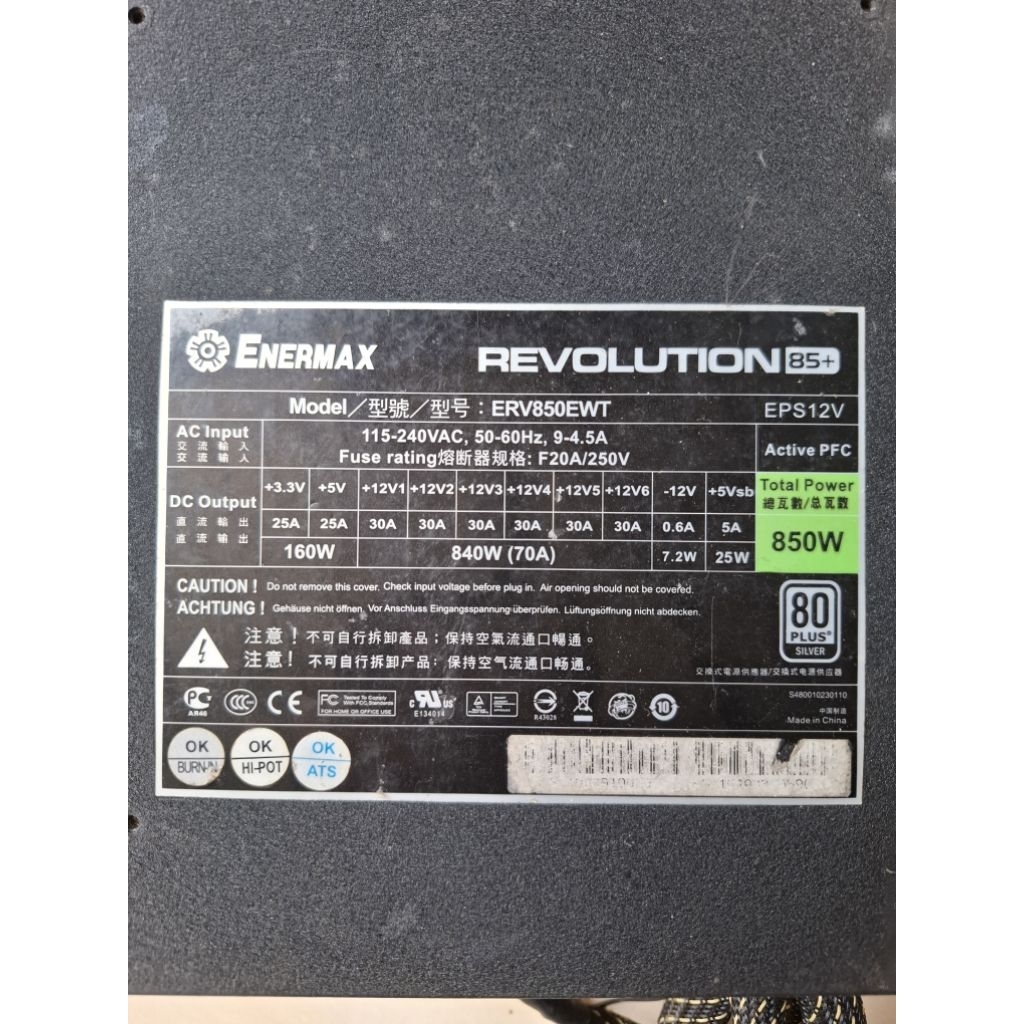 psu enermax revolution 3 850w 80+ silver