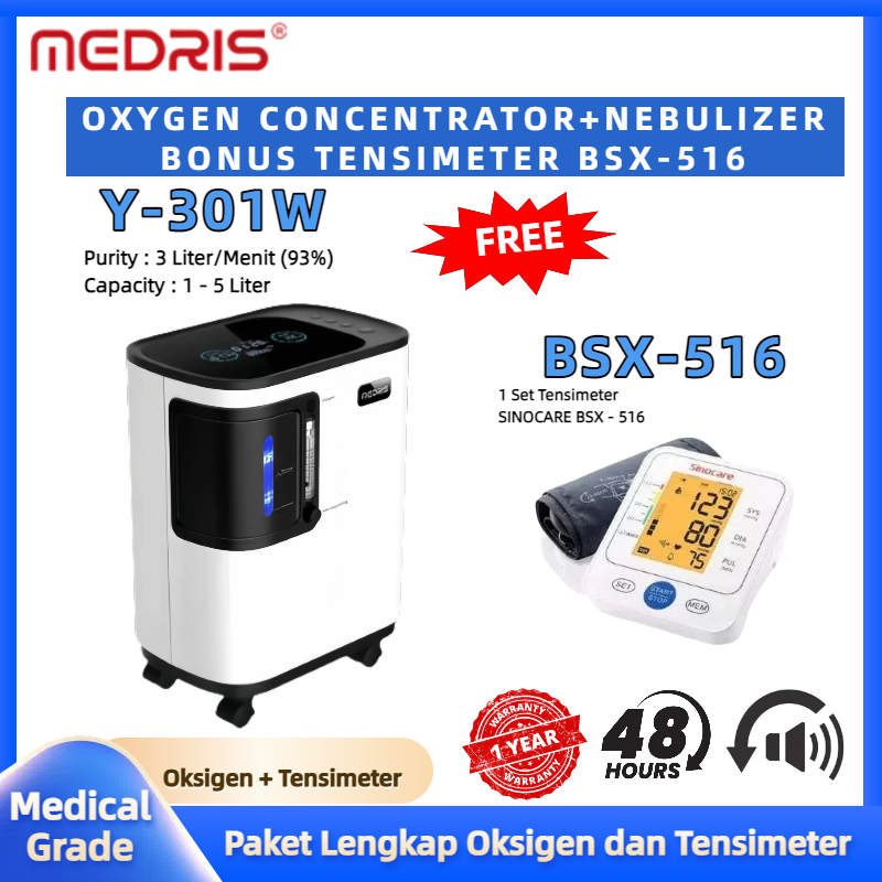 Medris Oxygen Concentrator Y-301W 3Liter + TENSIMETER BSX 516 Oksigen Konsentrator Oksigen Elektrik