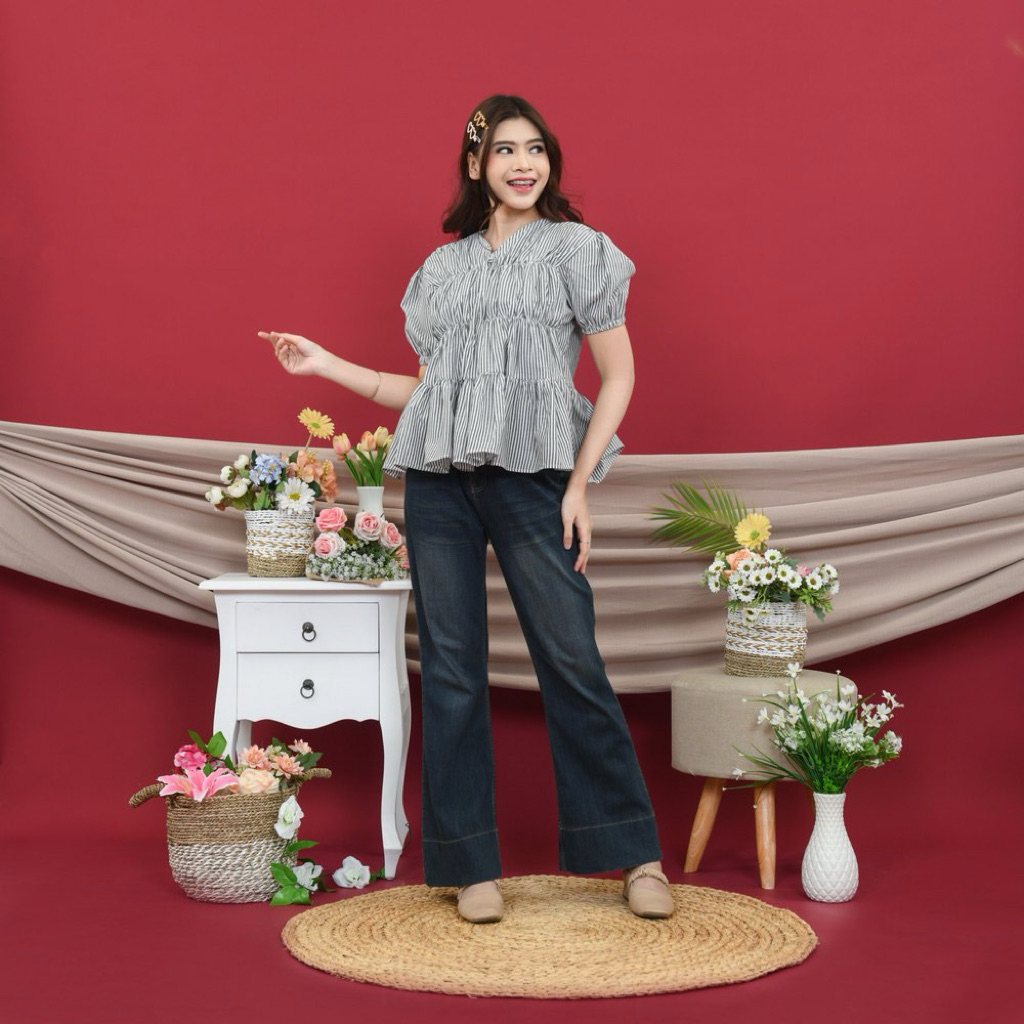 Yoenik Fiil Rubber Blouse Atasan Kerut korea  Style