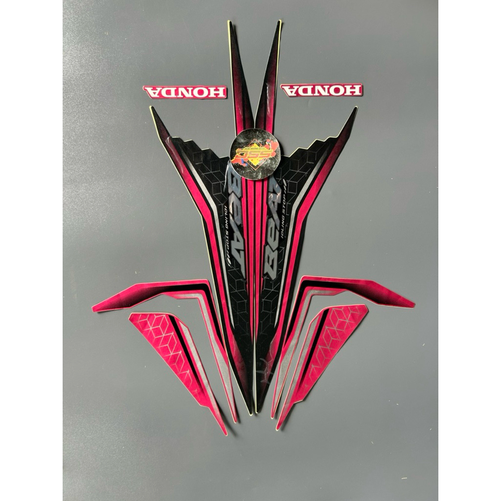 STRIPING STIKER BEAT ISS IDLING STOP 2020 HITAM MAGENTA ORIGINAL