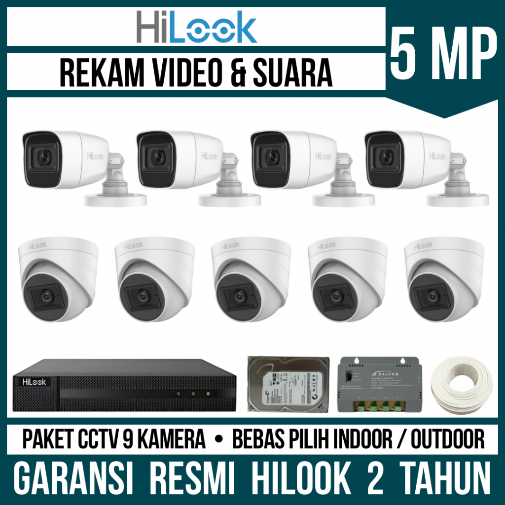 PAKET CCTV HILOOK 5MP 16 CHANNEL 9 CAMERA KAMERA CCTV TURBO HD
