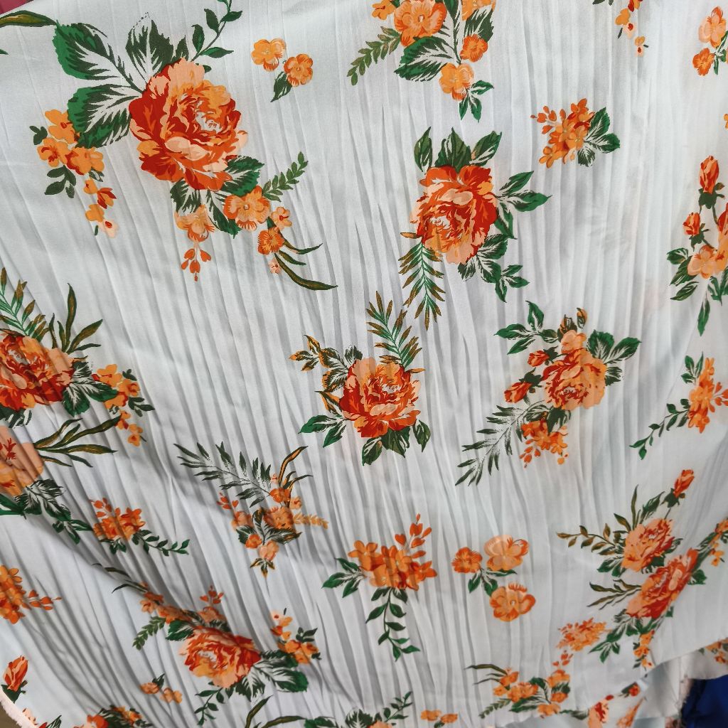 Kain Plisket Zara Motif Floral Cantik – Bahan Jatuh Lembut, Adem, Elegan untuk Gamis, Dress, Blouse,