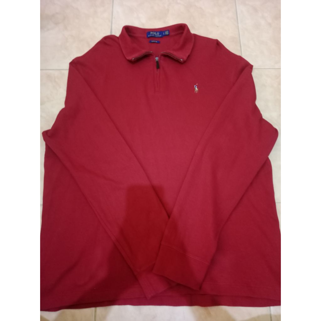 Half Zip Polo Ralph Lauren Merah Maroon Original
