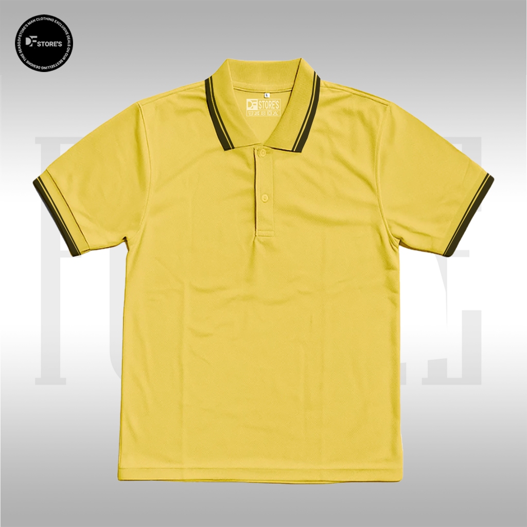 DFstore's Polo Shirt Polos List Hitam - Polo T-Shirt Kerah Keren Pria Wanita - Kuning