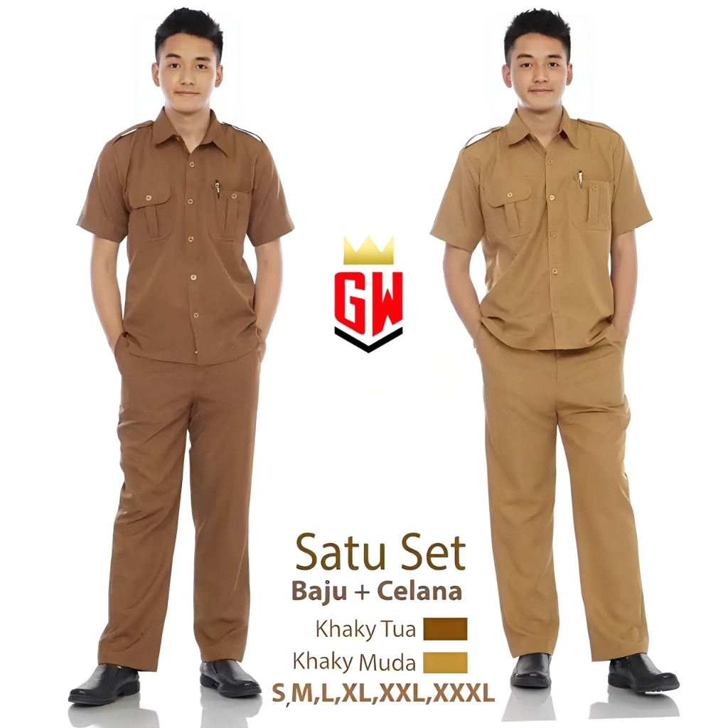 ORIGINAL SETELAN SERAGAM PNS PEMDA KHAKI TUA KHAKI MUDA BAJU DINAS PNS PRIA BAJU PEMDA SERAGAM GURU