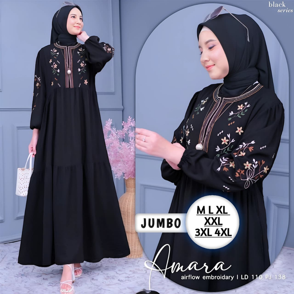 Gamis Wanita Hitam Jumbo Ld 120 130 140 Bahan Crinkle Airflow Premium Import Model Terbaru 2025