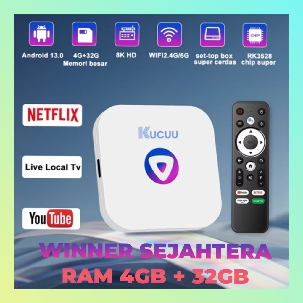 Tv Box KUCUU Android 13.0 OS RAM 4GB ROM 32GB Wifi 5G/2.4G Bluetooth Smart Tv Box 8K Ultra HD