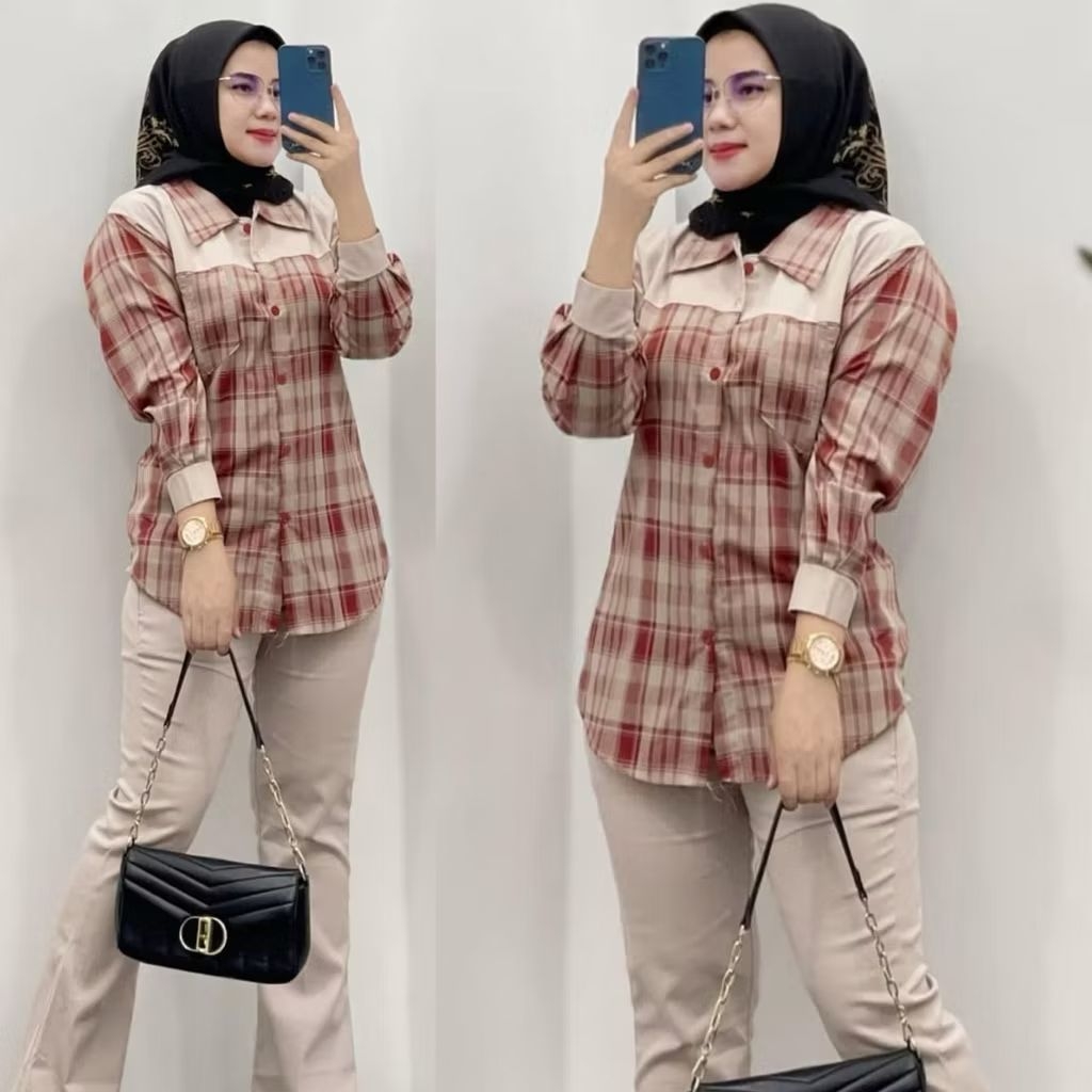 Alda Set setelan wanita atasan kemeja Katun import + celana chinos premium