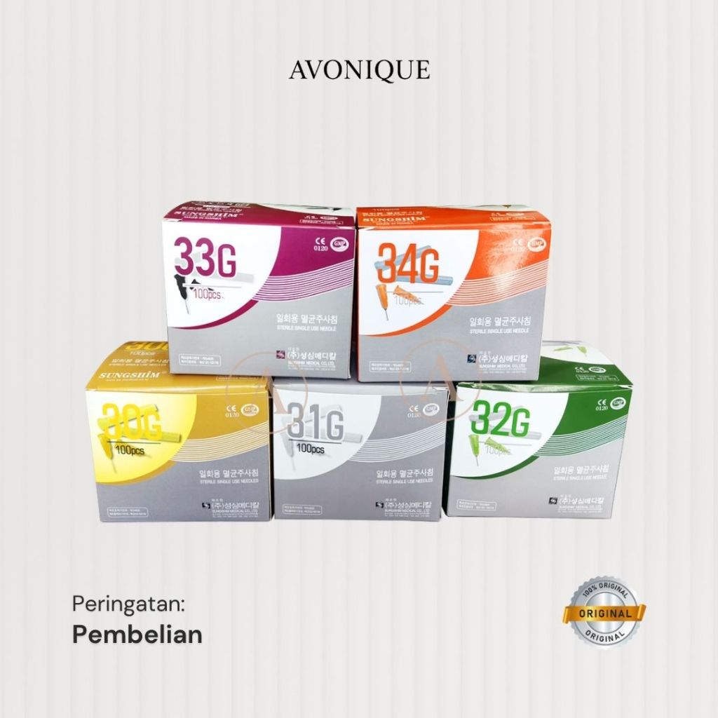 Box Sungshim Painless Meso Needle Ultra Slim & Painless Ukuran 30G, 31G, 32G, 33G & 34G
