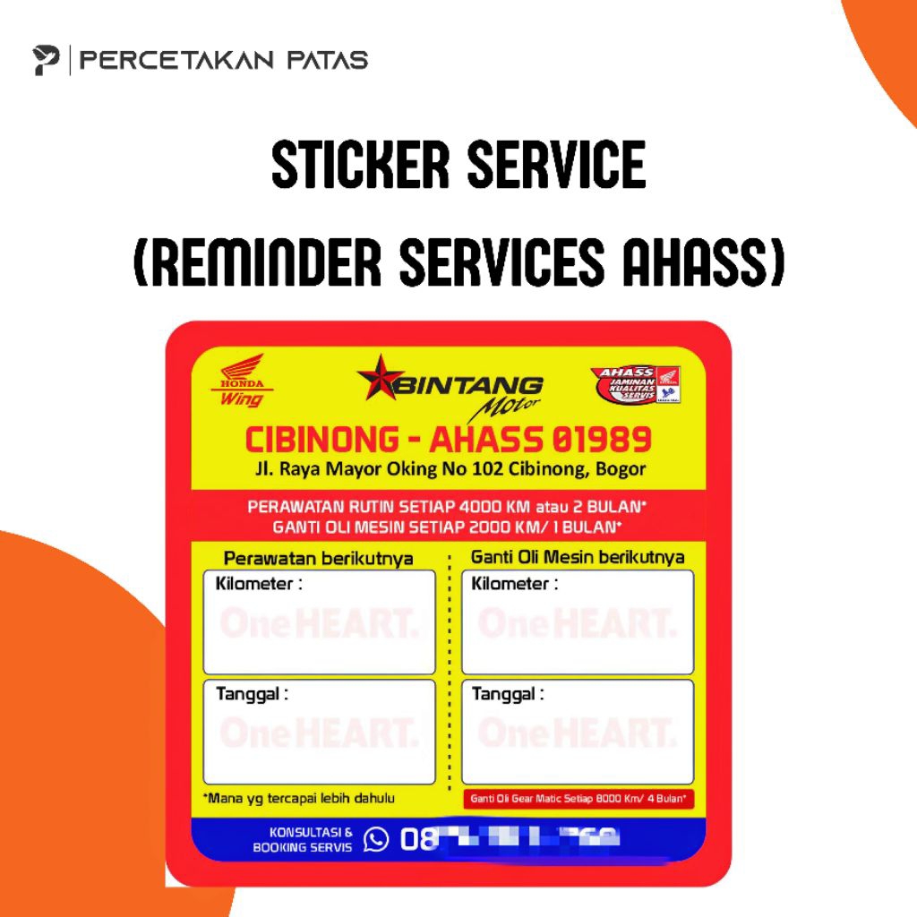 Reminder Service , Sticker Service Ahass , Sticker Pengingat Waktu Service , Sticker Ahass