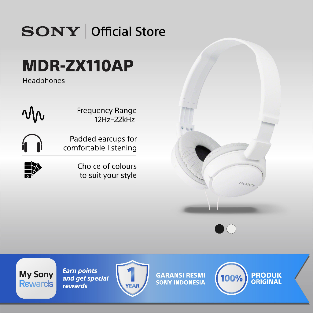 Headphone Sony MDR-ZX110AP Headset Mass Model Overbands With Microphone - White SONY Earphone Origin