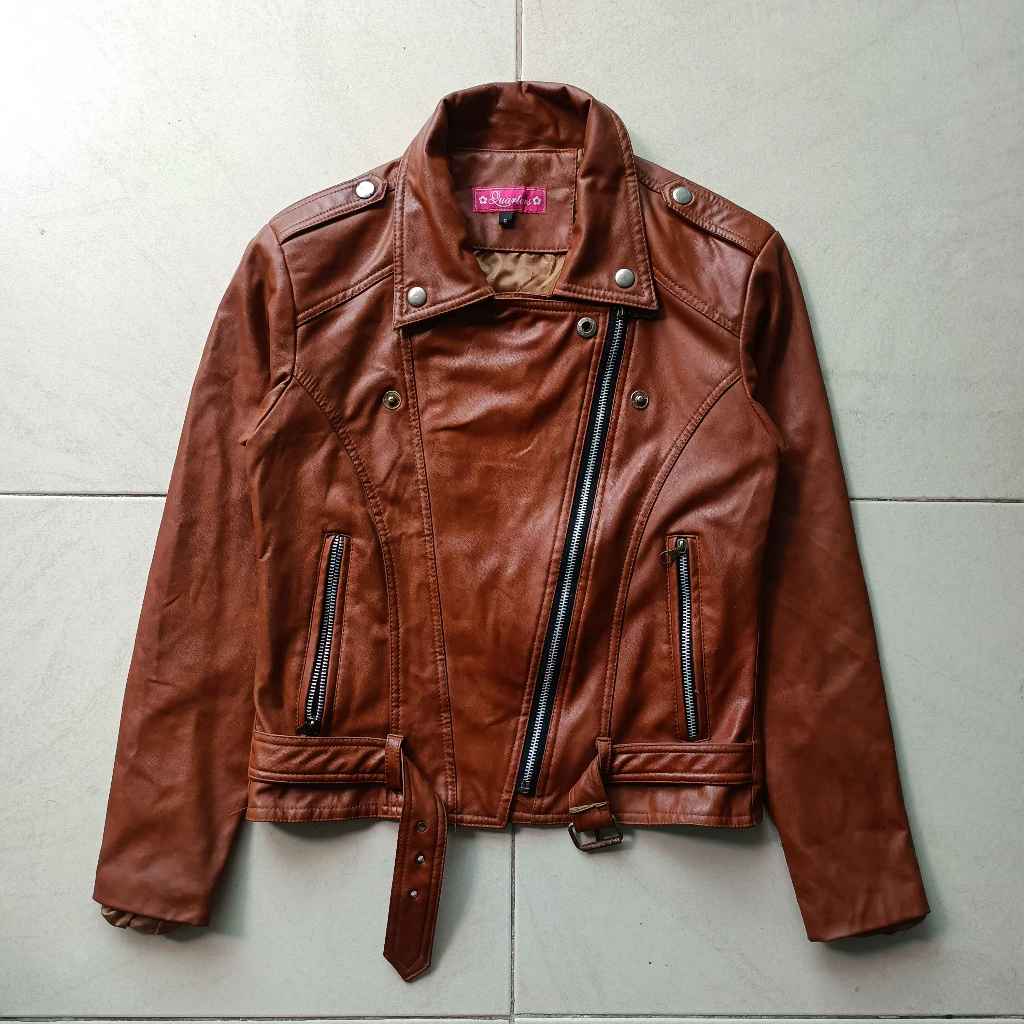 Jaket Kulit by Quarters Brown Wanita Second Original