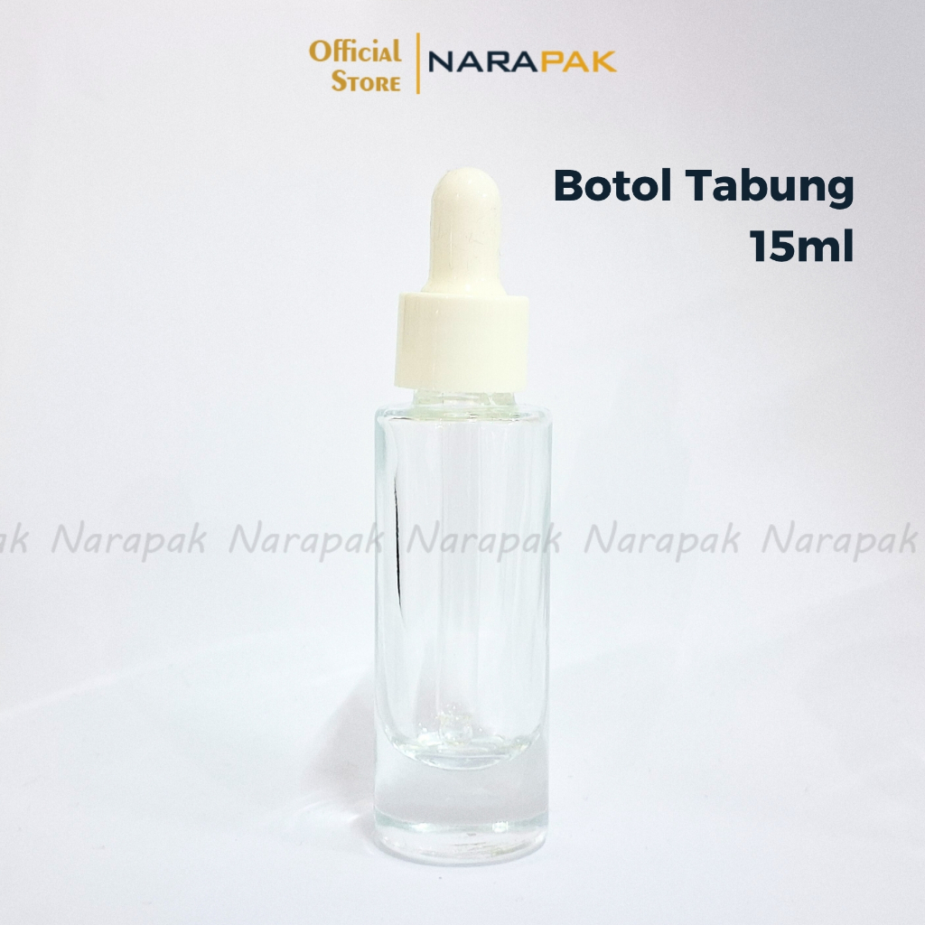 Botol Kaca 15ml Tabung Tinggi Bulat Bening Tutup Putih Polos Unik Pipet Tetes Serum Skincare