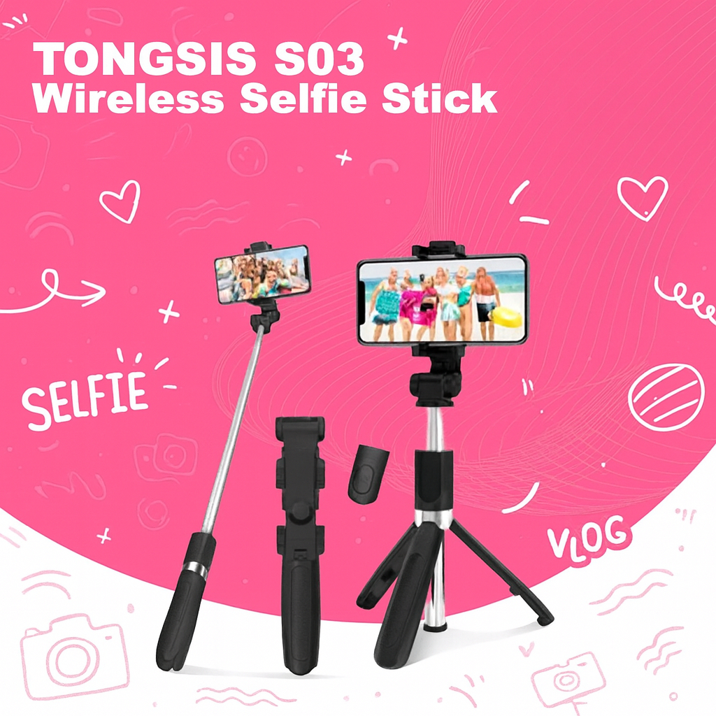 tongkat selfie tongsis tripod tripot hp handphone berdiri wireless selfie stick portable S03 stand h