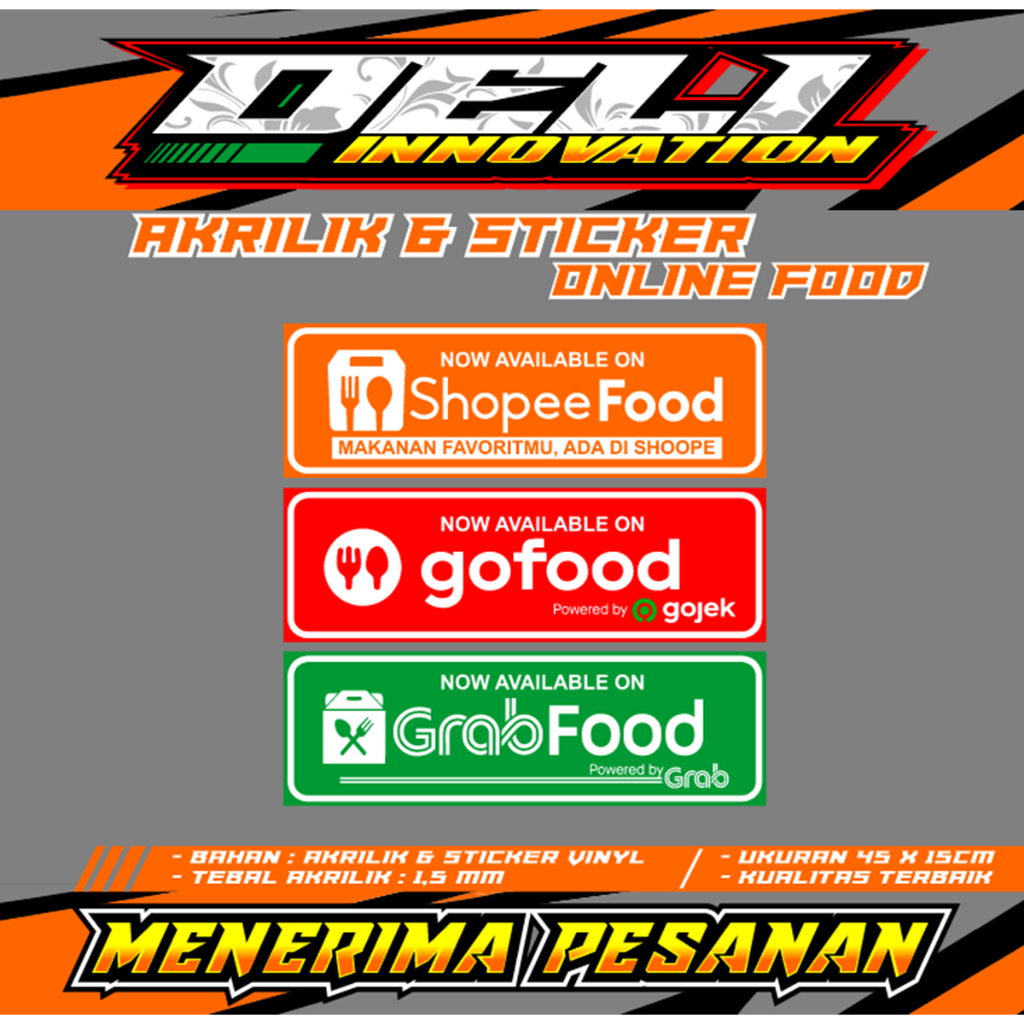 Papan Custom Nama Online Food - Shopeefood Gofood Grabfood - Akrilik + Stiker Vinyl