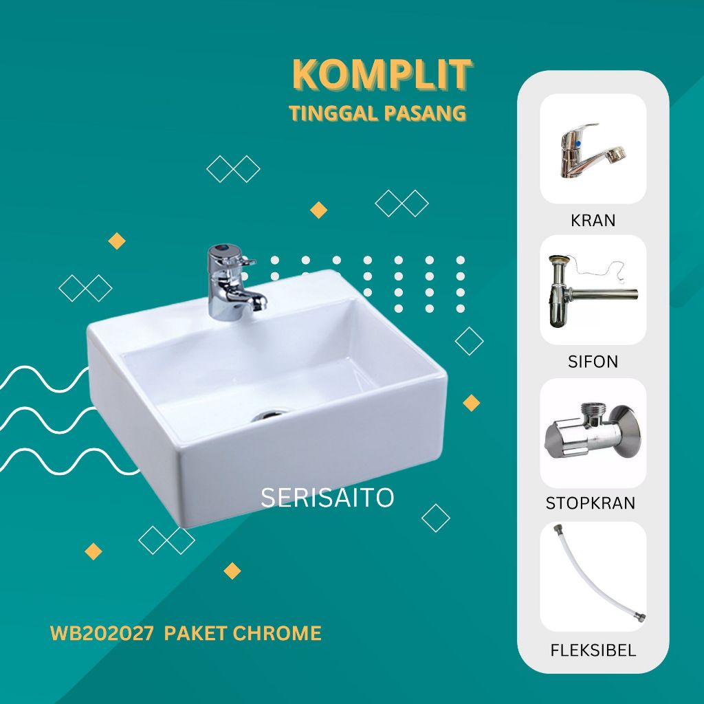 Wastafel Set Sericite Jayco  2027 KOMPLIT+Keran+Pembuangan+Dll (paket BRONZE)