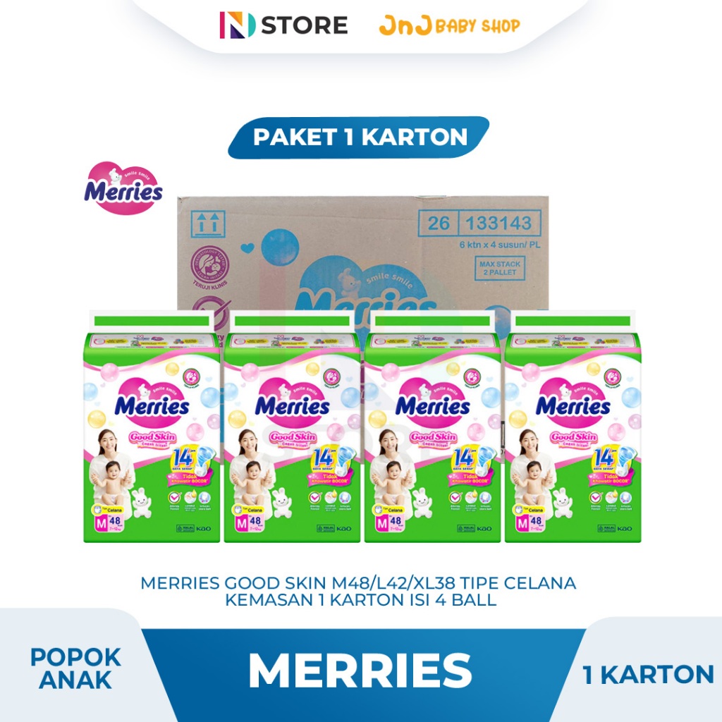 Merries Pants Good Skin M48/L42/XL38 Popok Bayi Tipe Celana Paket 1 Karton