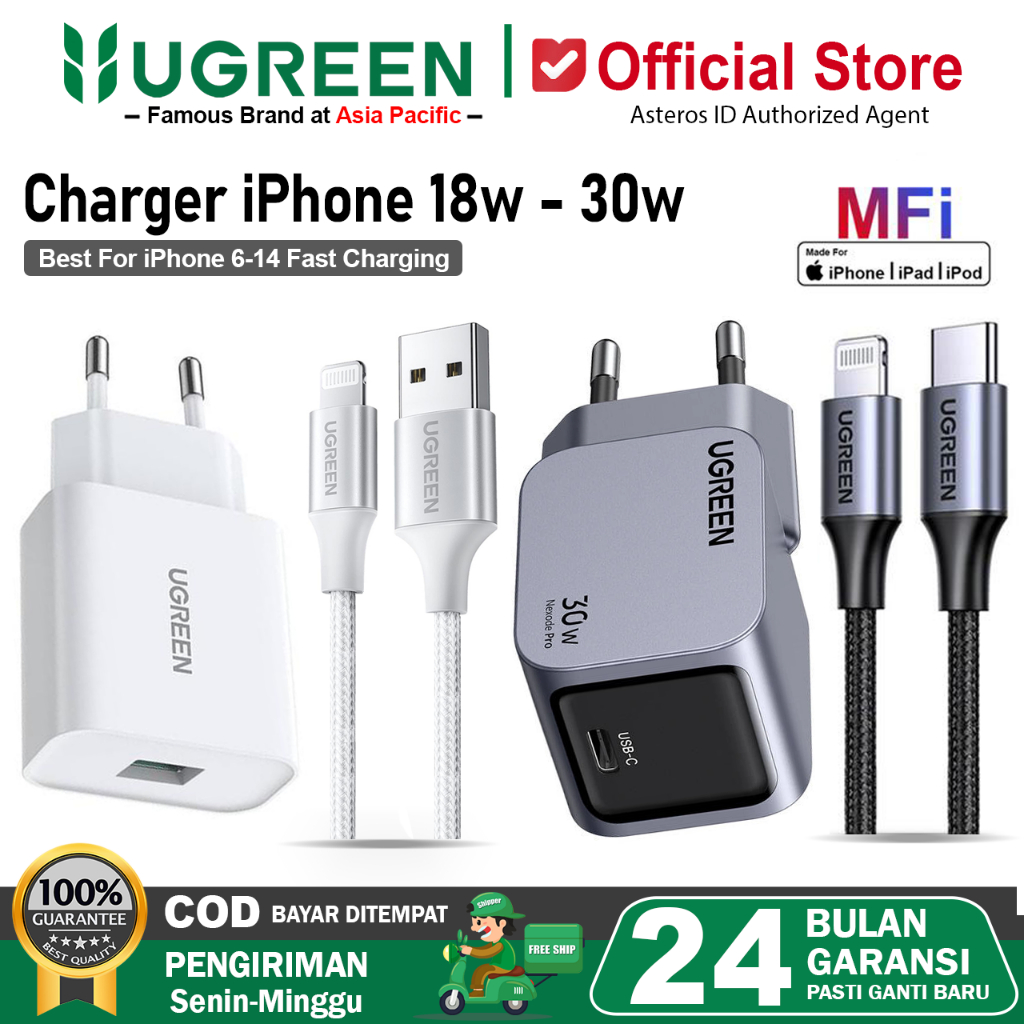 UGREEN Charger MFi iPhone USB lightning dan PD Type C to Lightning Fast Charging 10W 20W 30W