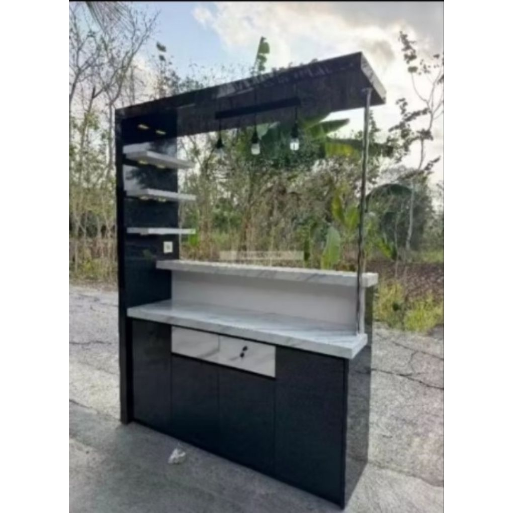Meja Bar Minimalis Modern 150 cm x lebar atas 30 cm lebar bawah 50 cm x tinggi 220 cm